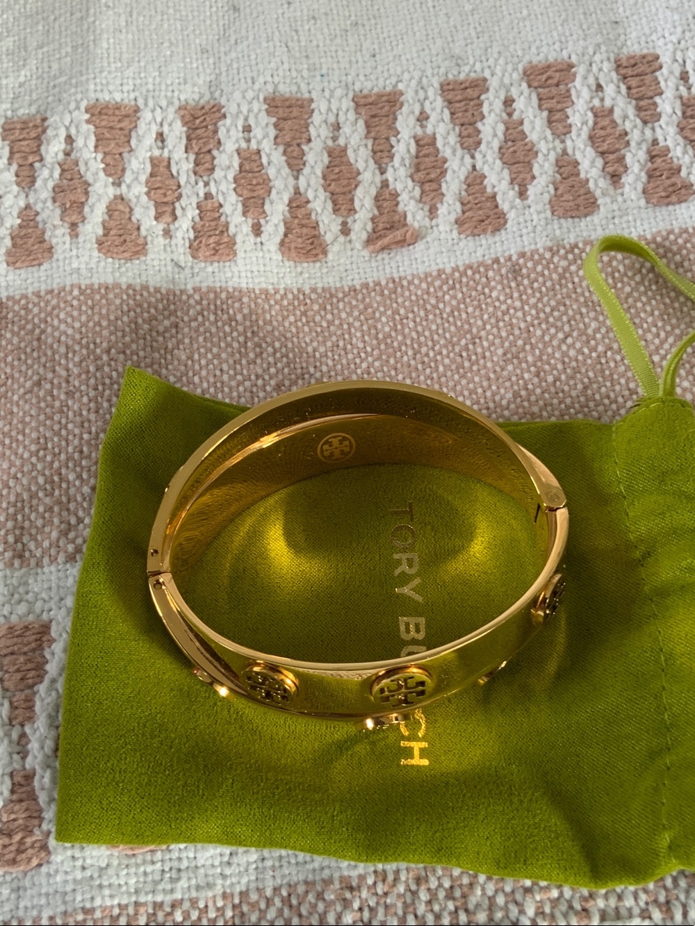 Tory Burch Gold Logo Hinged Bangle Bracelet